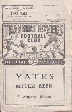 Tranmere Rovers v Port Vale Match Programme 1960-12-27
